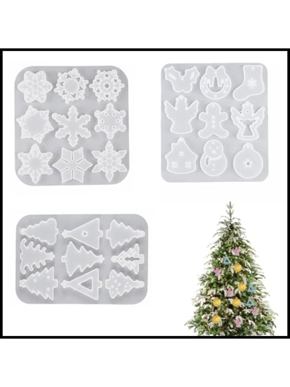 3PCS Christmas Ornaments Silicone Resin Molds for Epoxy Crafts